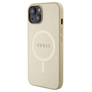 iPhone 15 Guess Saffiano Hybridikotelo - MagSafe-Yhteensopiva - Beige