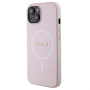 iPhone 15 Guess Saffiano Hybridikotelo - MagSafe-Yhteensopiva - Pinkki