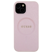 iPhone 15 Guess Saffiano Hybridikotelo - MagSafe-Yhteensopiva - Pinkki