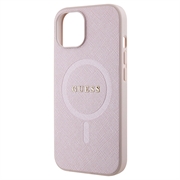 iPhone 15 Guess Saffiano Hybridikotelo - MagSafe-Yhteensopiva - Pinkki