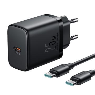 JOYROOM JR-TCF11 25W nopea seinälaturisarja USB-C - USB-C 60W 1m kaapelilla, EU-pistoke - musta