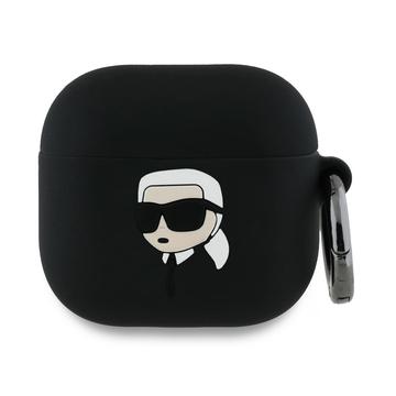 AirPods 4 Karl Lagerfeld Karl Head 3D Silikonikotelo - Musta