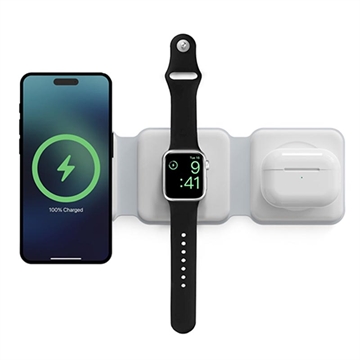 Ksix 3-in-1 taitettava langaton laturi 15W - iPhone, Apple Watch, AirPods - Valkoinen