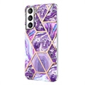 Marble Pattern Galvanoitu Samsung Galaxy S21 FE 5G TPU-Suojakotelo - Violetti