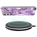 Marble Pattern Galvanoitu Samsung Galaxy S21 FE 5G TPU-Suojakotelo - Violetti