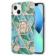 iPhone 15 Marble Pattern IMD TPU-Suojakuori Rengaspidikkeellä - Vihreä