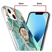 iPhone 15 Marble Pattern IMD TPU-Suojakuori Rengaspidikkeellä - Vihreä