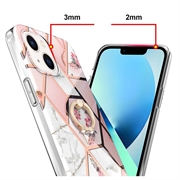 iPhone 15 Plus Marble Pattern IMD TPU-Suojakuori Rengaspidikkeellä - Pinkki / Valkoinen