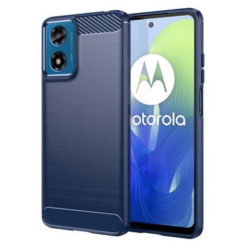 Motorola Moto G04/G24 Harjattu TPU Suojakuori - Hiilikuitu - Sininen