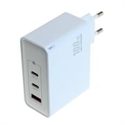 OTB USB GaN -laturi 100W - 2x USB-C & 1x USB-A, nopea lataus Power Delivery -virtalähetyksellä - Valkoinen