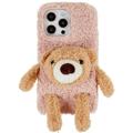 3D Plush Doll iPhone 14 Pro TPU Suojakuori - Beige / Karhu