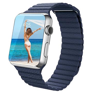 Apple Watch Series Ultra 2/Ultra/9/8/SE (2022)/7/SE/6/5/4/3/2/1 Premium Nahkaranneke - 49mm/45mm/44mm/42mm - Sininen