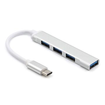 Premium USB-C-keskitin 4 x USB-A-portilla - Alumiini - Hopea