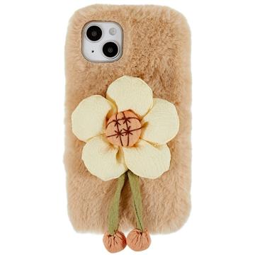 3D Plush Doll iPhone 14 TPU Suojakuori - Beige / Kukat