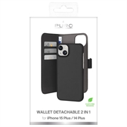 iPhone 15 Plus Puro 2-in-1 Magneettinen Lompakkokotelo - Musta