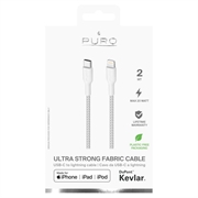 Puro Fabric erittäin luja USB-C / Lightning-kaapeli - 2m, 20W - valkoinen