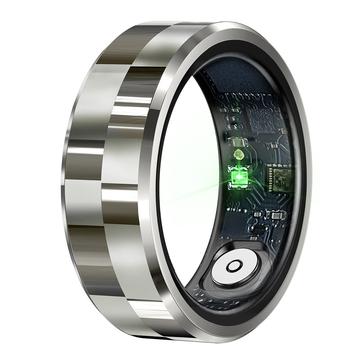 R9 Premium ruostumattomasta teräksestä Smart Ring latauskotelolla - Koko: 8/18.1mm - hopea