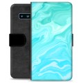 Samsung Galaxy S10 Premium Lompakkokotelo - Sininen Marmori