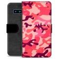 Samsung Galaxy S10 Premium Lompakkokotelo - Pinkki Maastokuviointi