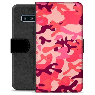 Samsung Galaxy S10 Premium Lompakkokotelo - Pinkki Maastokuviointi