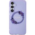 Samsung Galaxy S24 Guess IML Flowers Wreath Kotelo - MagSafe-yhteensopiva - Violetti