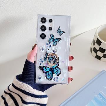 Samsung Galaxy S24 Ultra Butterfly TPU kotelo rengas pidike - tummansininen