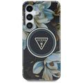 Samsung Galaxy S25 Guess Glitter Flowers Triangle Buttons MagSafe Kotelo