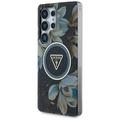 Samsung Galaxy S25 Ultra Guess Glitter Flowers Triangle Buttons MagSafe Kotelo