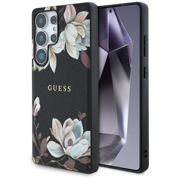 Samsung Galaxy S25 Ultra Guess Grained Printed Flower Pattern kotelo - MagSafe yhteensopiva - musta