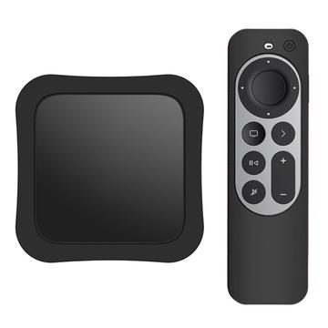 Digisovitin + kaukosäädin Silikoni Anti-drop Suojakuoret Set for Apple TV 4K 2021 - Musta