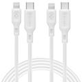 Spigen DuraSync MFi USB-C Lightning-kaapeli - 2-pack, 100cm - Valkoinen