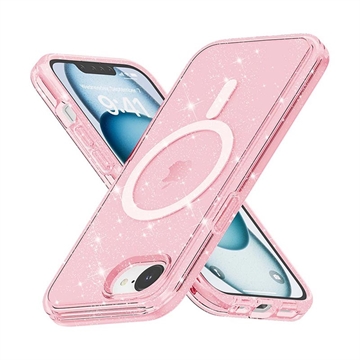 iPhone 16e Stylish Glitter Series Hybridikotelo - MagSafe-yhteensopiva - Pinkki