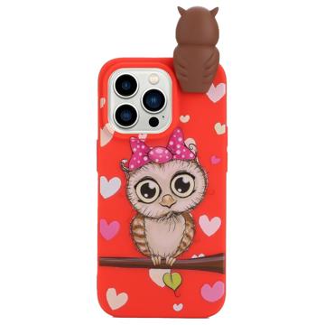 3D Figuurisarjan iPhone 14 Pro TPU Kotelo - Vermelho / Coruja