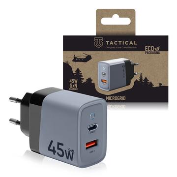 Tactical Microgrid GaN 45W seinälaturi - PD3.0 USB-C, QC3.0 USB-A - harmaa