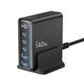 Tech-Protect DC140W GaN 5-porttinen pöytälaturi, jossa 3x PD USB-C, 2x QC 3.0 USB-A - musta