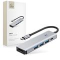 Tech-Protect HB01 5-in-1 USB-C-keskussovitin, jossa on USB 3.0, HDMI 4K 60Hz ja 100W PD - Avaruusharmaa