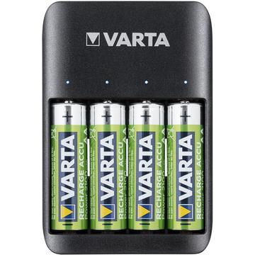 Varta Quattro -akkulaturi ja 4x R6/AA akkua.