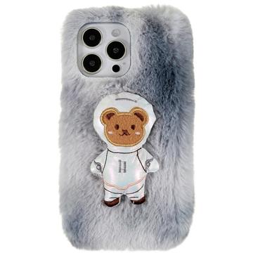 3D Plush Karvainen Talvi iPhone 14 Pro Max TPU-kotelo - Harmaa Karhu