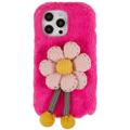 3D Plush Karvainen talvi iPhone 14 Pro TPU Kotelo - Kirkkaan pinkit kukat