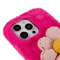 3D Plush Karvainen talvi iPhone 14 Pro TPU Kotelo - Kirkkaan pinkit kukat