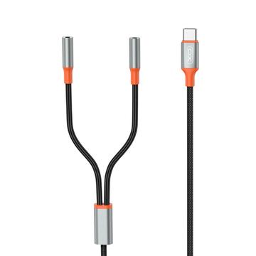 XO NB-R269B 2-in-1-äänikaapeli - USB-C / 2x3.5mm - 1.2m - Musta