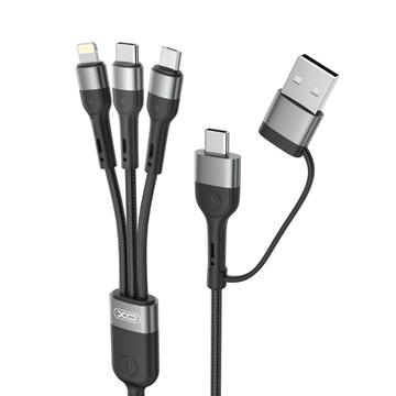 XO NB254 6-in-1-latauskaapeli - USB-C, Lightning, MicroUSB, USB-A - 1.2m - musta