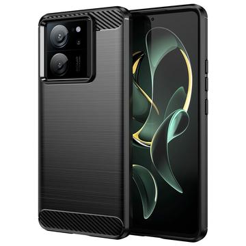 Xiaomi 13T/13T Pro Harjattu TPU Suojakuori - Hiilikuitu - Musta