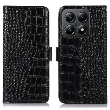 Xiaomi 14T Pro Crocodile Lompakkomallinen Nahkakotelo kanssa RFID - Musta