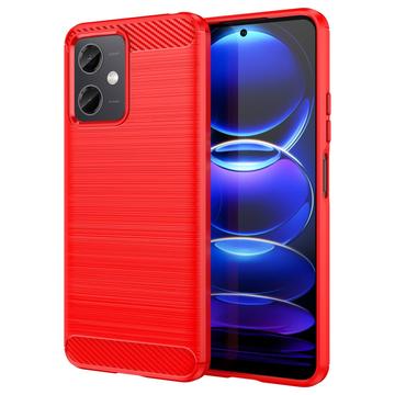 Xiaomi Redmi Note 12/Poco X5 Harjattu TPU Suojakuori - Hiilikuitu - Punainen