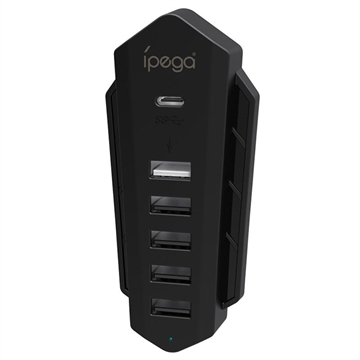 iPega P5036 PS5 USB-keskitin - 5xUSB-A, 1xUSB-C - Musta