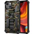 iPhone 13 Camouflage Design hybridi kotelo potkukiinnikkeellä - armeijan vihreä