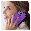 iPhone 14 Pro Hybridikotelo - Piilotettu Peili ja Korttipaikka - Violetti