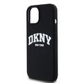 iPhone 15 DKNY Liquid Silicone Arch Logo kotelo - MagSafe yhteensopiva - musta