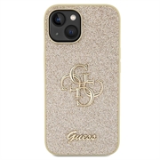 iPhone 15 Guess Fixed Glitter 4G Metal Logo Kotelo - Kulta